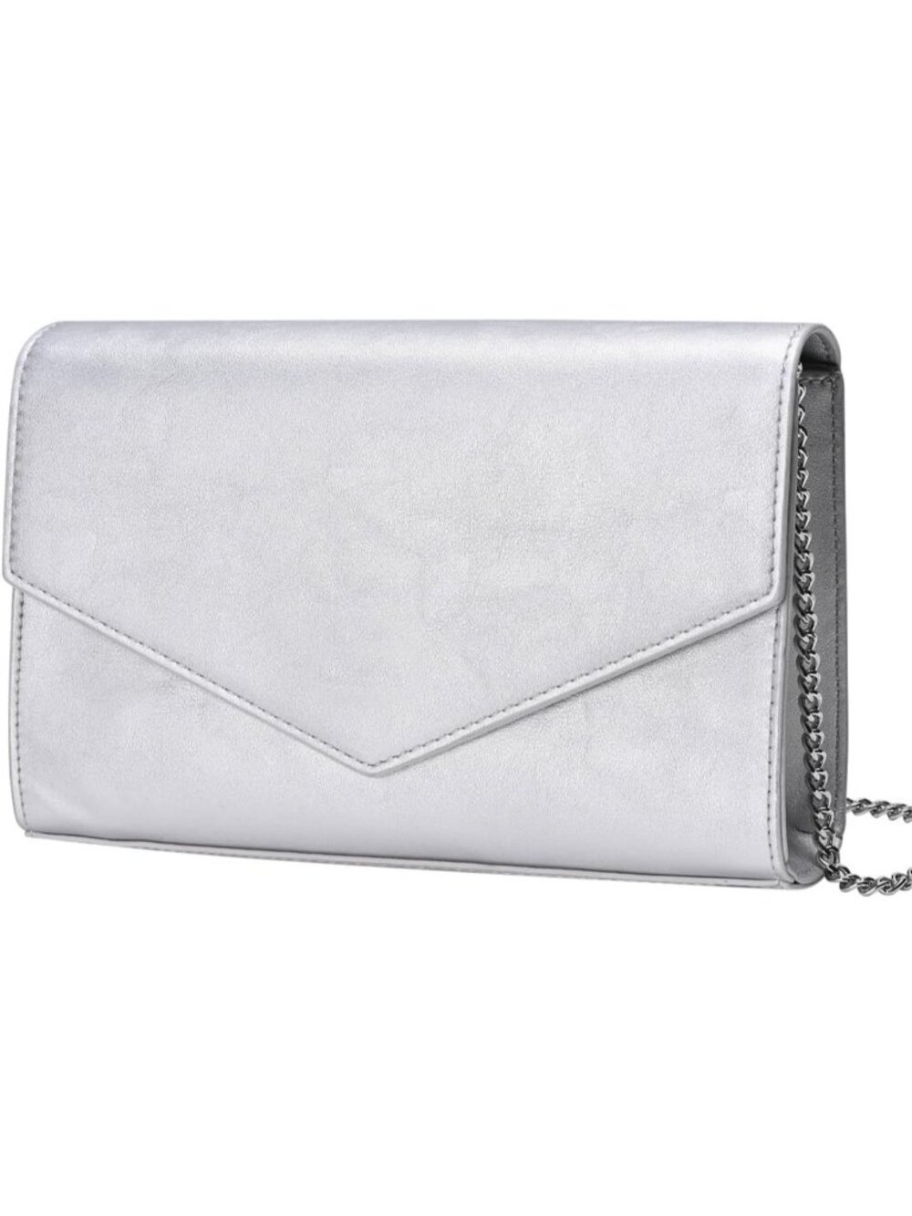 Women's Silver Faux Leather Clutch Purses Envelope Evening Shoulder Bag